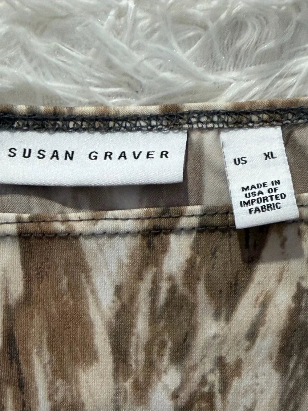 Susan Graver Womens Liquid Knit Top Size XL Gray Tan 3/4 Sleeve Office Neutral